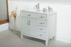 FAWNA modern/tradional white bathroom vanities come with an optional marble countertop and white undermount porcelain sink