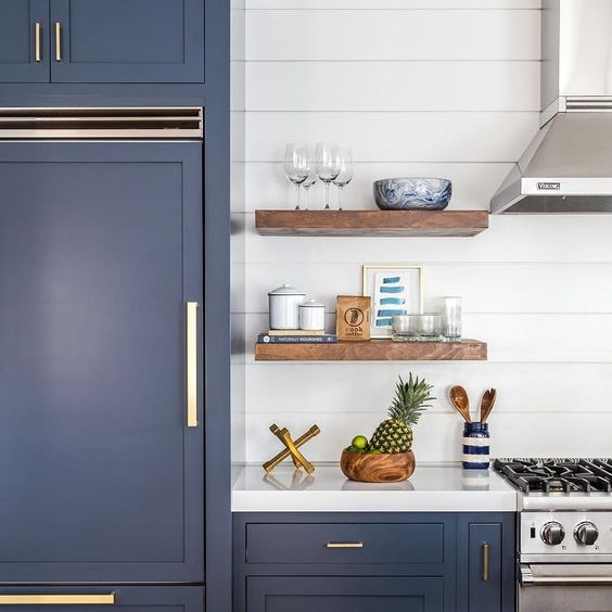 Navy Blue Shaker Cabinet Recessed Panel